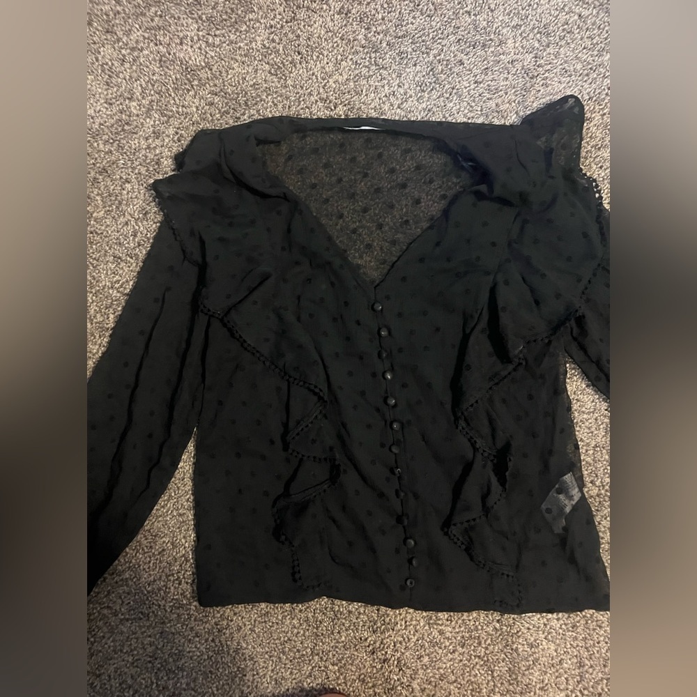 Zara Sheer Dotted Long Sleeve Blouse Size extra small